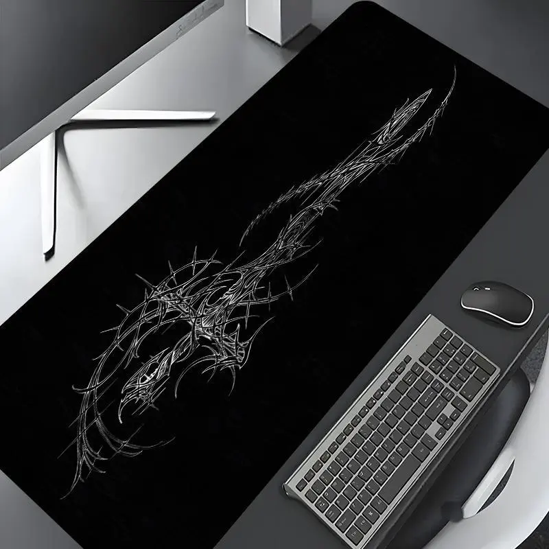 Gothic Thorned Cross  Pattern Desk Mat, Large Gaming Desk Mat,  Aesthetic Desktop Decoration Protective Pad, Non-slip Rubber Pad for Laptop, Desktop Computer Games, Gaming Mousepad