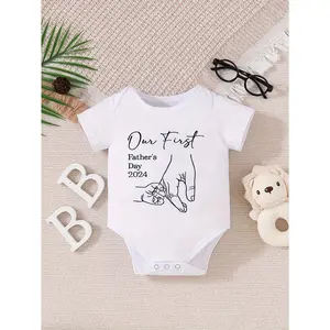 2024 Father's Day Celebration Baby Boy Bodysuit - "Our First Father's Day" Print, Comfy Cotton Short Sleeve Romper with Easy-Care Buttons, Perfect for Newborns to Toddlers, Baby Boy Clothes, Perfect for Outdoor