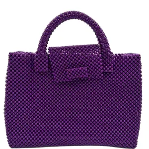 Leortra Beaded Tote Bag, Acrylic Material, Magnetic Snap Closure, 12x8 Inches