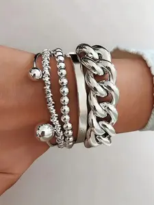 5-piece Fashion Chain Style Open Cuff Bracelet Set for Women, Stackable Bracelet, Ideal for Holiday Gifts, Perfect for Dates and Parties, Modern Fashion Accessories, Jewellery Accessories, Jewelry Accessory, Trendy Jewelry