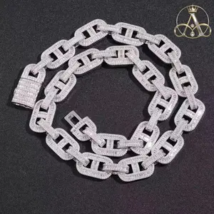 Aurelia Crest 15mm Mens Cuban Link Chain Two Stone Iced Out Thick Pig Nose Bracelet Necklace for Men Women Bling  Hip Hop Jewelry