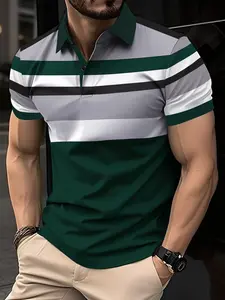 Men's Polo Shirt Short Sleeve Colorblock Design Top, Casual Fitted Style for Daily Wear & Outdoor Sports, Perfect Holiday Gift for Fashion Men Menswear