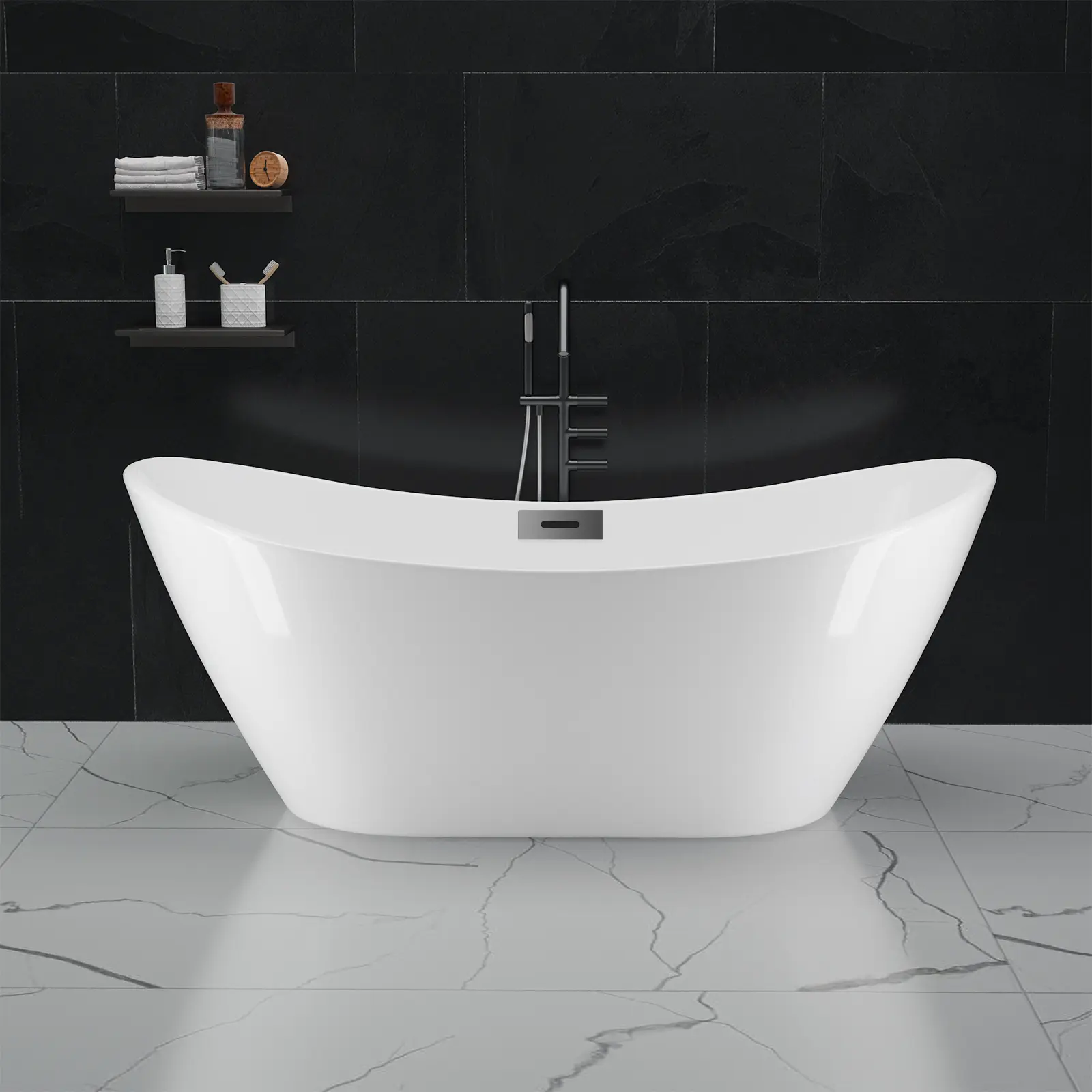 Modern 67 Inch Acrylic Freestanding Tub – Deep Soaking Bathtub with Matte Silver Overflow, Stylish Upgrade for Contemporary Bathrooms