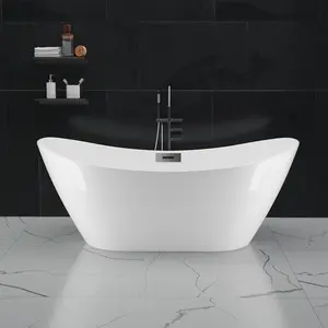 Modern 67 Inch Acrylic Freestanding Tub – Deep Soaking Bathtub with Matte Silver Overflow, Stylish Upgrade for Contemporary Bathrooms