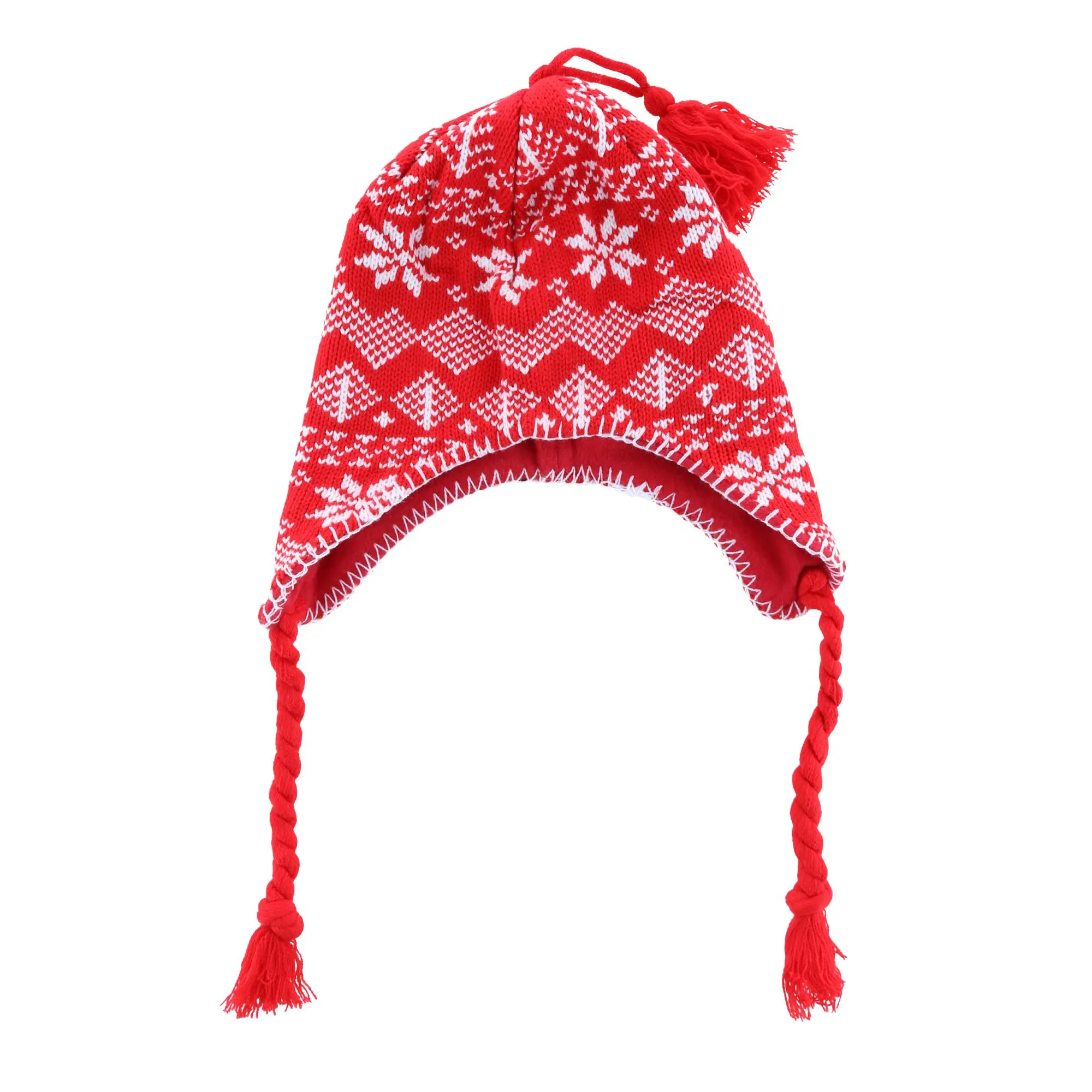 CTM Women's Heavy Knit Winter Pattern Peruvian Hat, Chinstrap Tie, Ear Coverings, Beanie