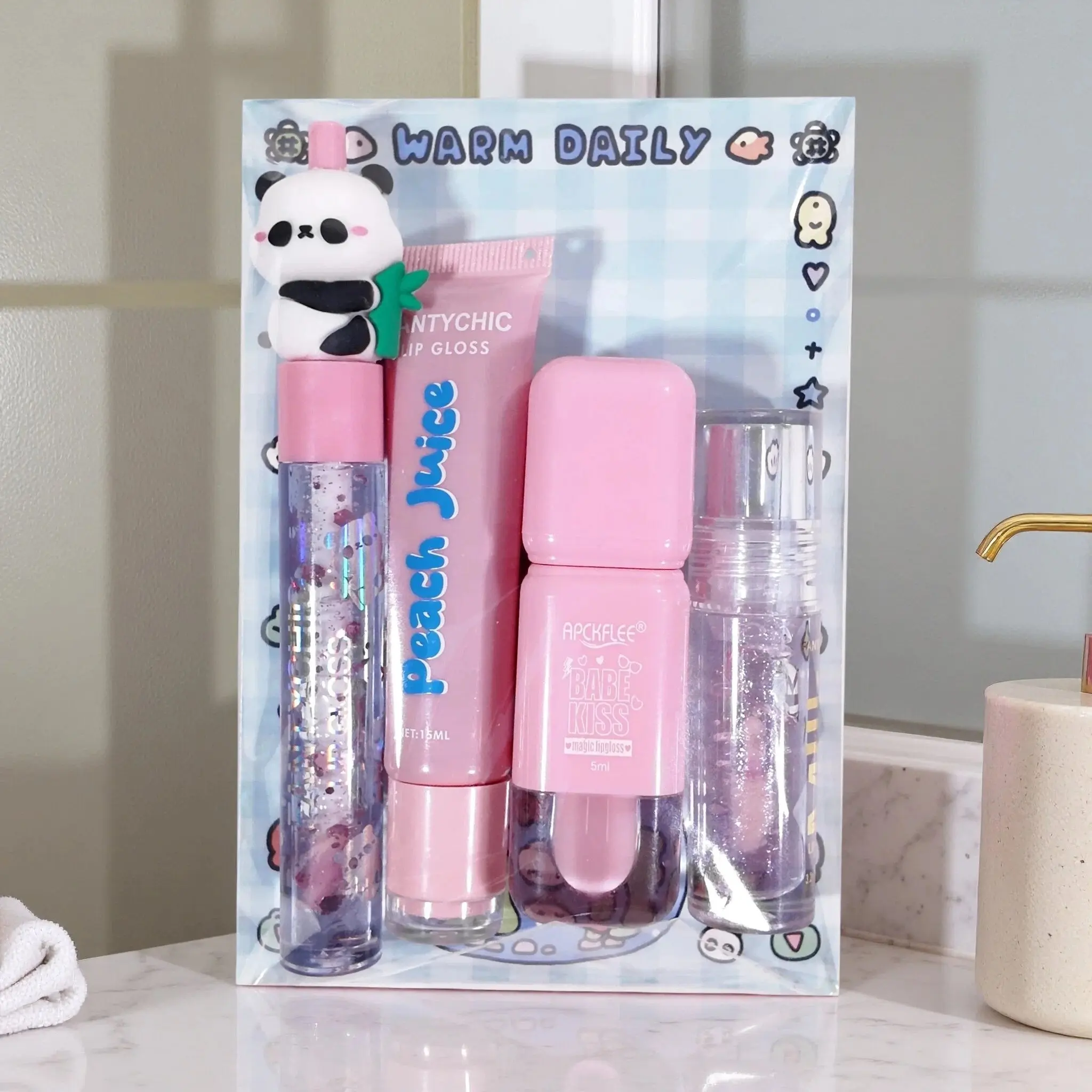 4pcs Colorful Jelly Lip Gloss Set, Hydrating Lip Care, Fruit Flavor Moisturizing Lip Balm, Transparent Fine Shimmer, Glittery Lip Gloss, Panda Temperature Change Glossy Lip Gloss, Perfect Gift, Cosmetic, Lip Products Makeup