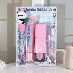 4pcs Colorful Jelly Lip Gloss Set, Fruit Flavor Moisturizing Lip Balm, Transparent Fine Shimmer, Panda Temperature Change Lip Gloss, Perfect Gift