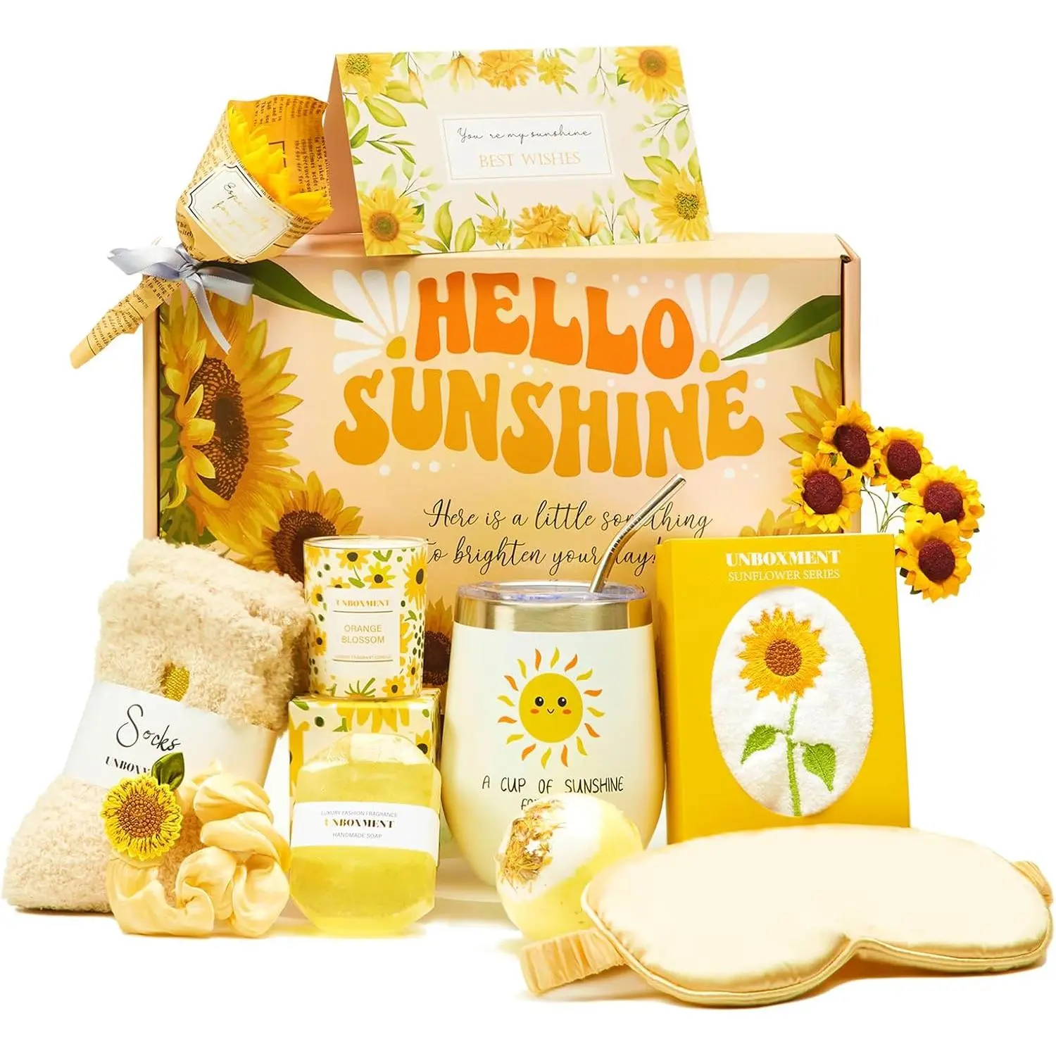 Sunflower Themed 12-oz Cozy Spa Gift Basket for Women - Get Well Soon Care Package for Post-Surgery Recovery & Thinking of You Gifting, 12 Ounces