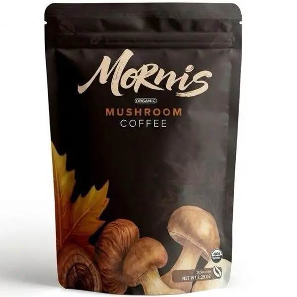 Mornis Organic Mushroom Coffee Beverage - 2000mg Natural Instant Coffee with 6 Adaptogenic Mushrooms (Lion’s Mane, Turkey Tail), MCT + Coconut Oil, 30 Servings for Focus, Energy Support