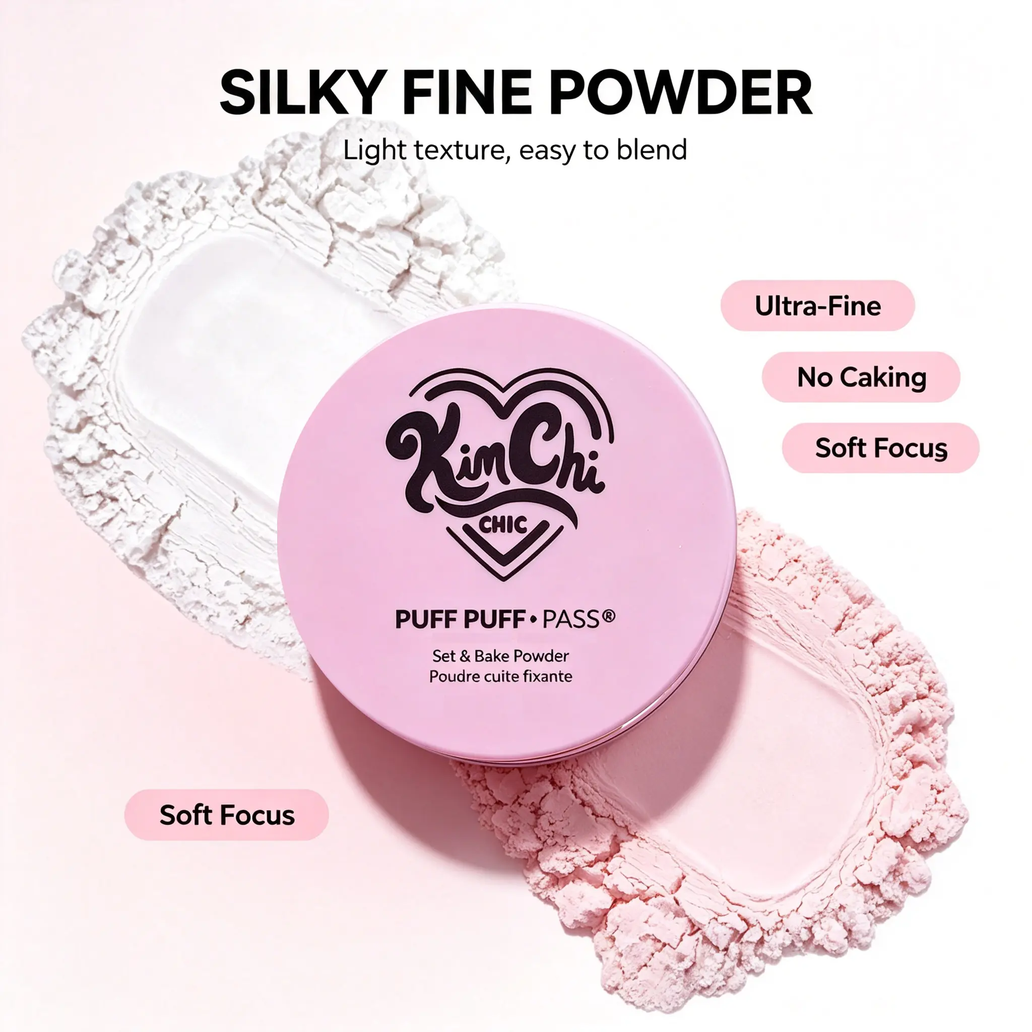 KimChi Chic Beauty Puff Puff Pass Loose Setting Powder, Ultra Lightweight Translucent Matte Finishing Powder, Oil Control Baking Makeup Cosmetic, Vegan Cruelty-Free Travel Size Face Powder For On-The-Go Touch Ups