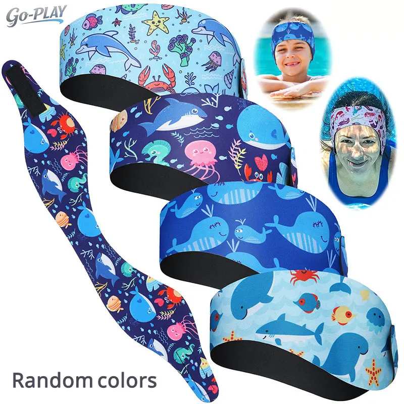 2 Pieces Swimming Headband Swimming Ear Band, Adjustable Swim Headband Keeping Water Out Ear Protection For Kids Adults, Marine Style For Swimming Surfing Bathing Kayaking Water Activities