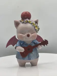 Final Fantasy Tropical Moogle Figurine | Hand-Painted ABS Resin Statue, Ukulele Player