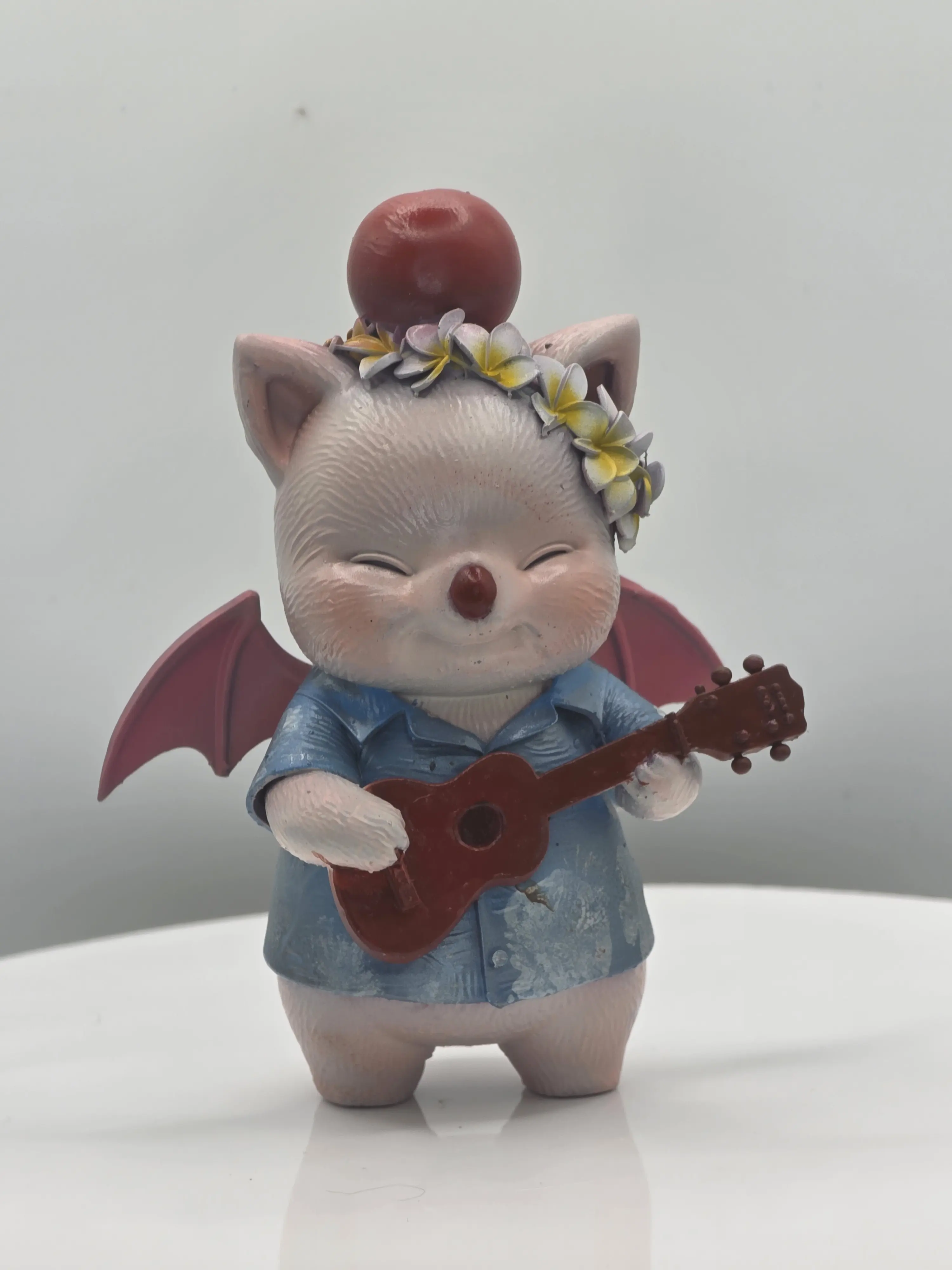Final Fantasy Tropical Moogle Figurine | Hand-Painted ABS Resin Statue, Ukulele Player