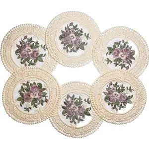4.5" Embroidered Fabric Coasters, 8 count for Ceramic Cup,  Lace Embroidery for , Soft Floral Doilies for , Wedding, Tabletop Photography Decoration (Beige)