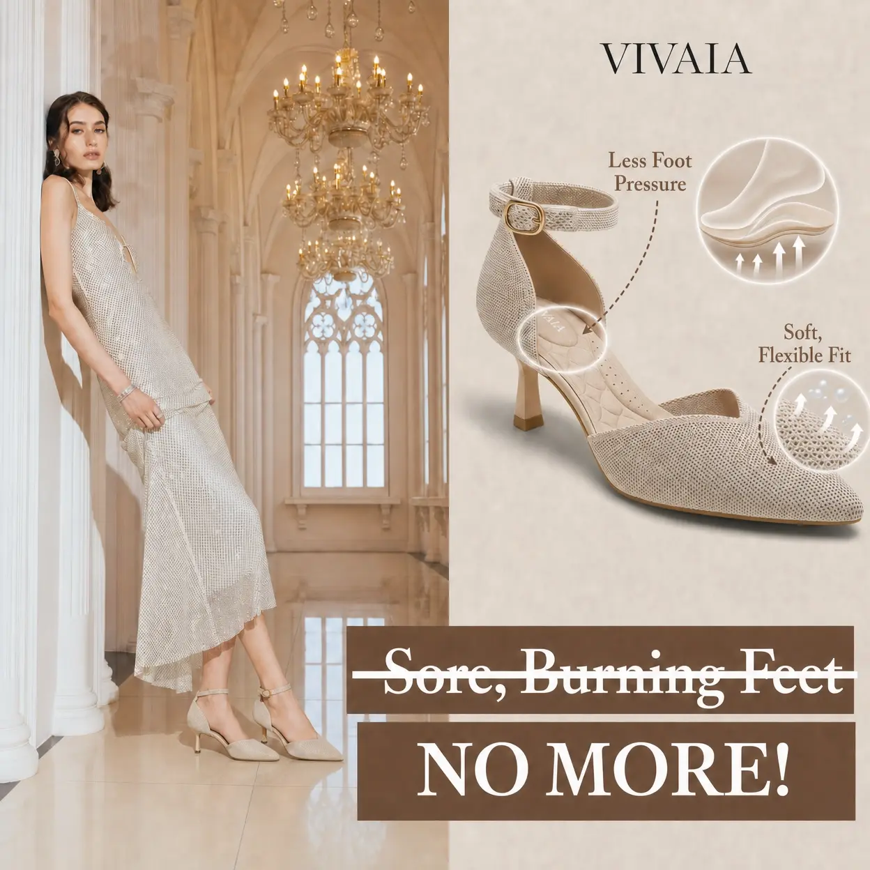 VIVAIA Arch Support Pointed-Toe Kitten Heels, Comfortable Slingback Stilettos Wedding Heels, Painless 6.5cm for Work & Party & Wedding, Wedding Heels, Graduation Heels, Comfortable Heels, Office Shoes (Arabella)