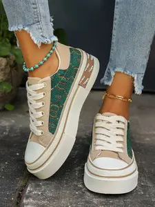 Women's Vintage Floral Thick Sole Canvas Shoes, New Height Increasing Casual Sneakers, Comfortable and Stylish Footwear