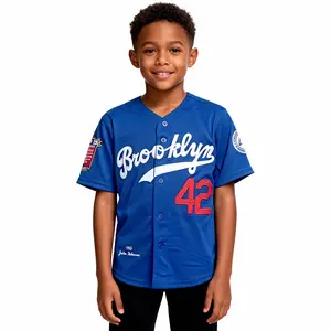 Children's No. 42 Viral Embroidered Baseball Shirt (Royal Blue/White)