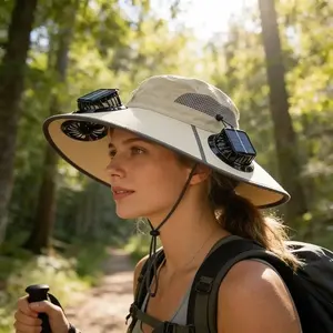 Solar Powered & Rechargeable Cooling Fan Hat, Wide Brim Sun Protection Cap for Outdoor Fishing, Breathable and Comfortable Design, Perfect for Men and Women, Great for Travel, Sports, Gardening and Various Outdoor Summer Activities