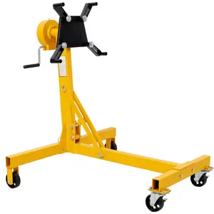 1000lbs Folding Engine Stand, Rotating Motor Stand with 360° Rotating Head and Locking Caster Wheels, Portable Cast Iron Motor Hoist Dolly for Engine Repair and Vehicle Maintenance, Yellow