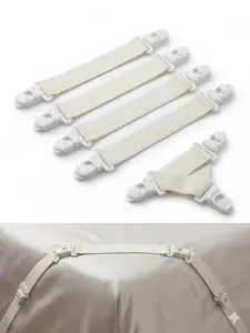 Home Details 4pc Adjustable Sheet Straps - Heavy Duty Bed Sheet Fasteners & Mattress Corner Grippers - Keeps Sheets Tight & Smooth - White