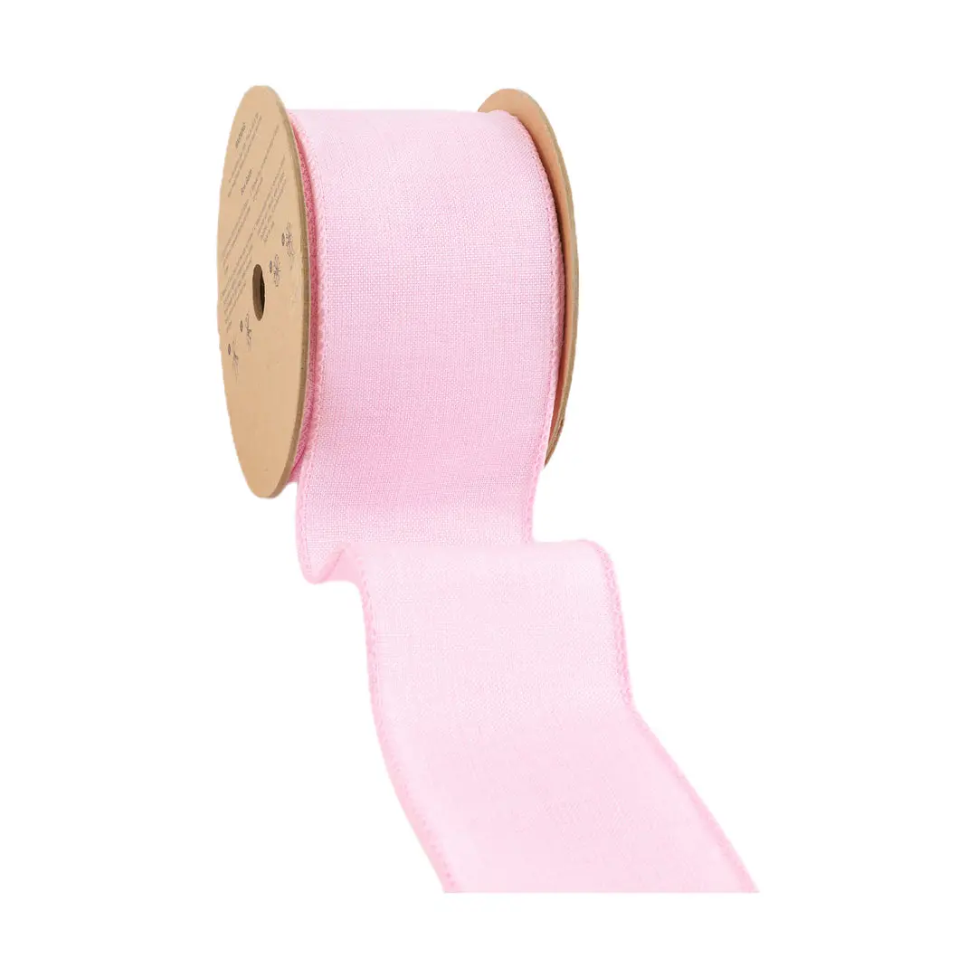 2.5" Durable Wired Ribbon, Pale Pink Linen Texture for Bows Gifts & Wrapping, Decorative Bow Gifts & Wrapping, Easy Styling Office Stationery