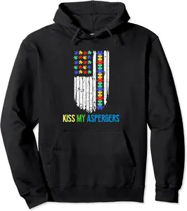 Kiss My Aspergers Flag American Flag Puzzle Rainbow Pullover Hoodie - Nallelycor Shop 55B099QXF173
