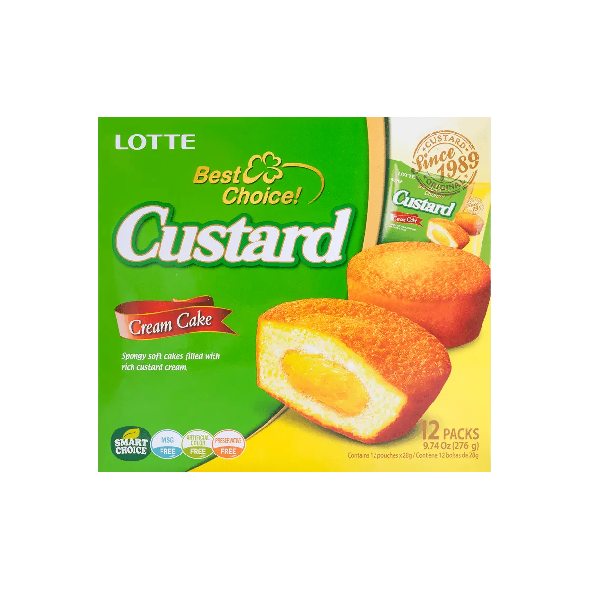 LOTTE Korea Creamy Egg Yolk Cake - 2 Packs, 12 Pieces Each, 276g/Pack - Delicious Korean Snack
