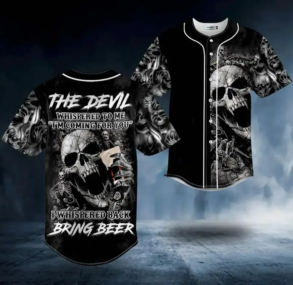 The Devil Whisper To Me Scream Breakthrough Beer Skull Baseball Jerse