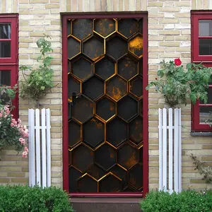 2pcs Stereo Honeycomb Pattern Wall Stickers Vintage Black Gold Geometric Self Adhesive Wallpaper Removable Waterproof PVC Material Home Decor Stickers for Living Room Bedroom Wall Decoration Modern Minim