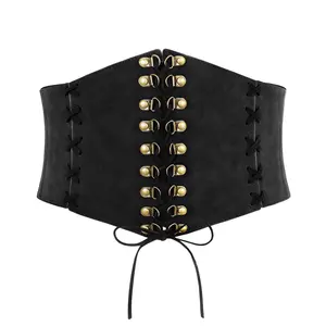 XZQTIVE Women Wide Corset Belt Elastic Waist Belt Lace-up Tied Waspie Costume Belt For Halloween