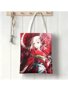 This Lycoris Recoil Nishikigi Chisato  style canvas bag, tote bag, shoulder bag, durable, casual commuting and shopping bag, school bag, personalized pattern design, Halloween, Christmas gifts.