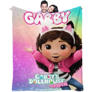 Gabby's Dollhouse cartoon patterned blanket in the dollhouse, a lightweight and warm flannel sofa blanket, suitable for soft blankets in beds, camping, and offices, and can be used as a gift for children
