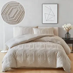 Khaki washable tufted duvet cover set (2/3 pieces), 3D geometric pattern, Vintage Farmhouse style, soft breathable polyester fiber, hotel quality, suitable as gift, all seasons, Decorative duvet cover