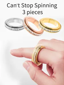 Stop Nail Biting! 3-Piece Anxiety Relief Rotating Rings, Stress Release Fashion Minimalist Style, Valentine's Day Mother's Day Gift