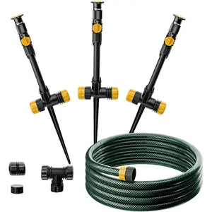 Flexible Sprinkler System with Metal Spike Base, Above Ground DIY Irrigation Kit, Multi-Adjustable Lawn Sprinkler Set, Ideal for  and Flower Bed Watering, 30ft Garden Hose Included, Yellow