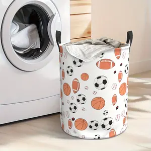 Extra-large Foldable Olive Ball Printed Laundry Basket with Handle - Durable Polyester Portable Round Storage Bin, Suitable for Bedrooms, Bathrooms, Toys and Clothes - Modern Home Organization, Sturdy Handle, Fun Pattern, Must-have in Laundry Room