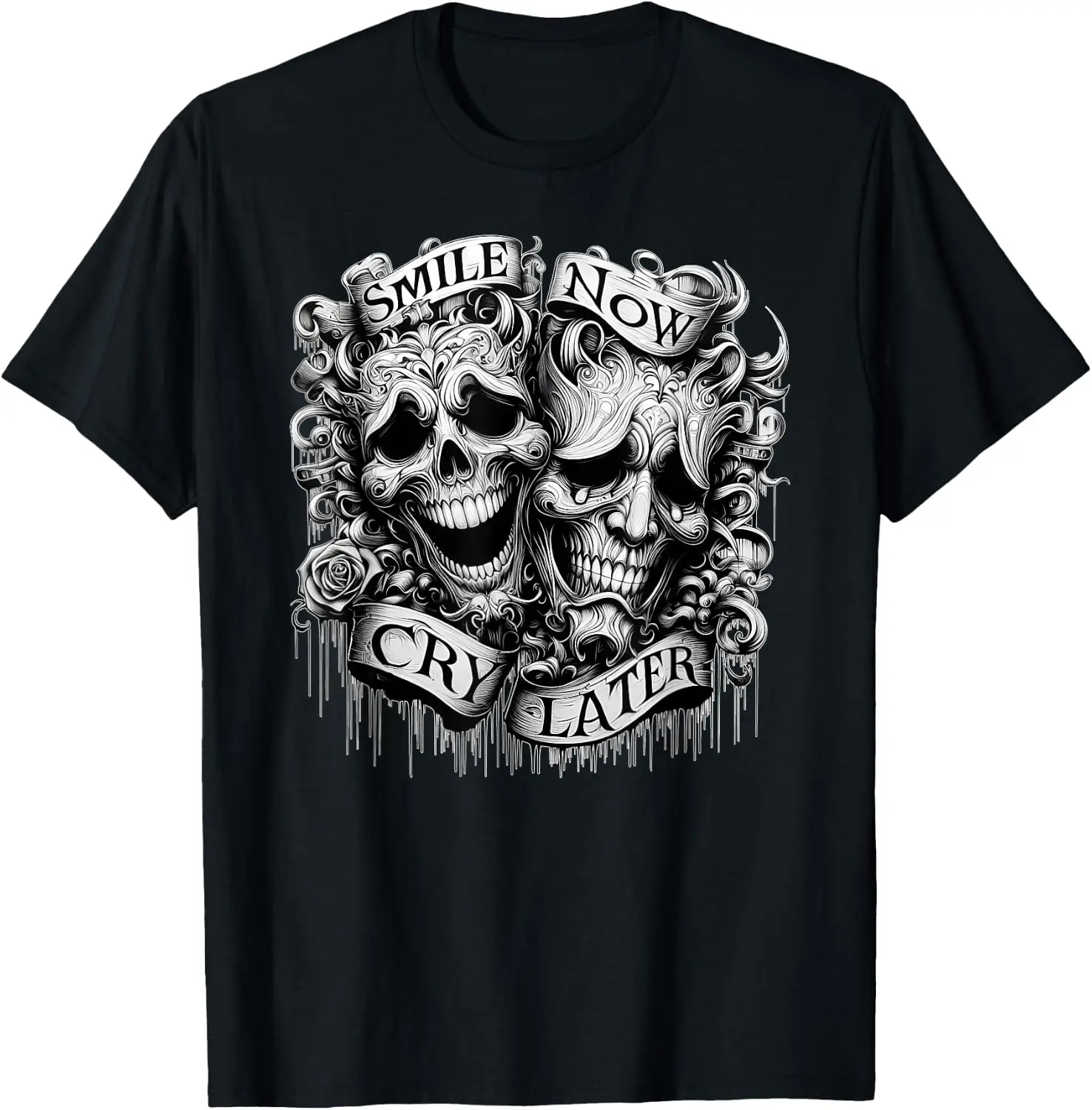 Dark Gothic Cholo T-Shirt Smile Now Cry Later Clown Chicano Art, Retro Latino Tattoo Unisex Breathable Cotton Oversized Streetwear Apparel