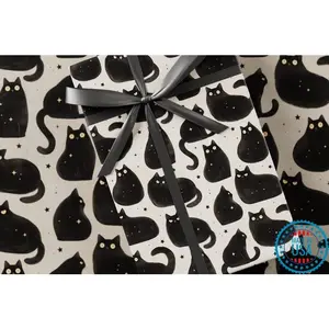 Black Cats Wrapping Paper - Halloween Collection, Vintage Pattern, Spooky Paper, Scary Kids Present, Seasonal Gift Wrap