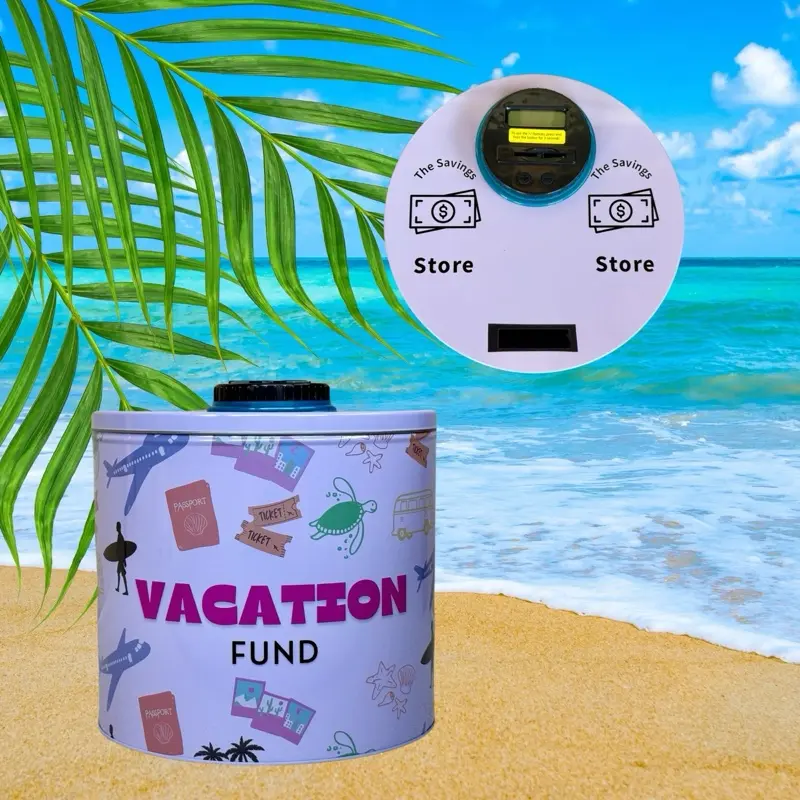 EXTRA LARGE- 2 GALLON SAVINGS BANK “VACATION FUND” IDEA FOR SAVING MONEY Piggy Tin