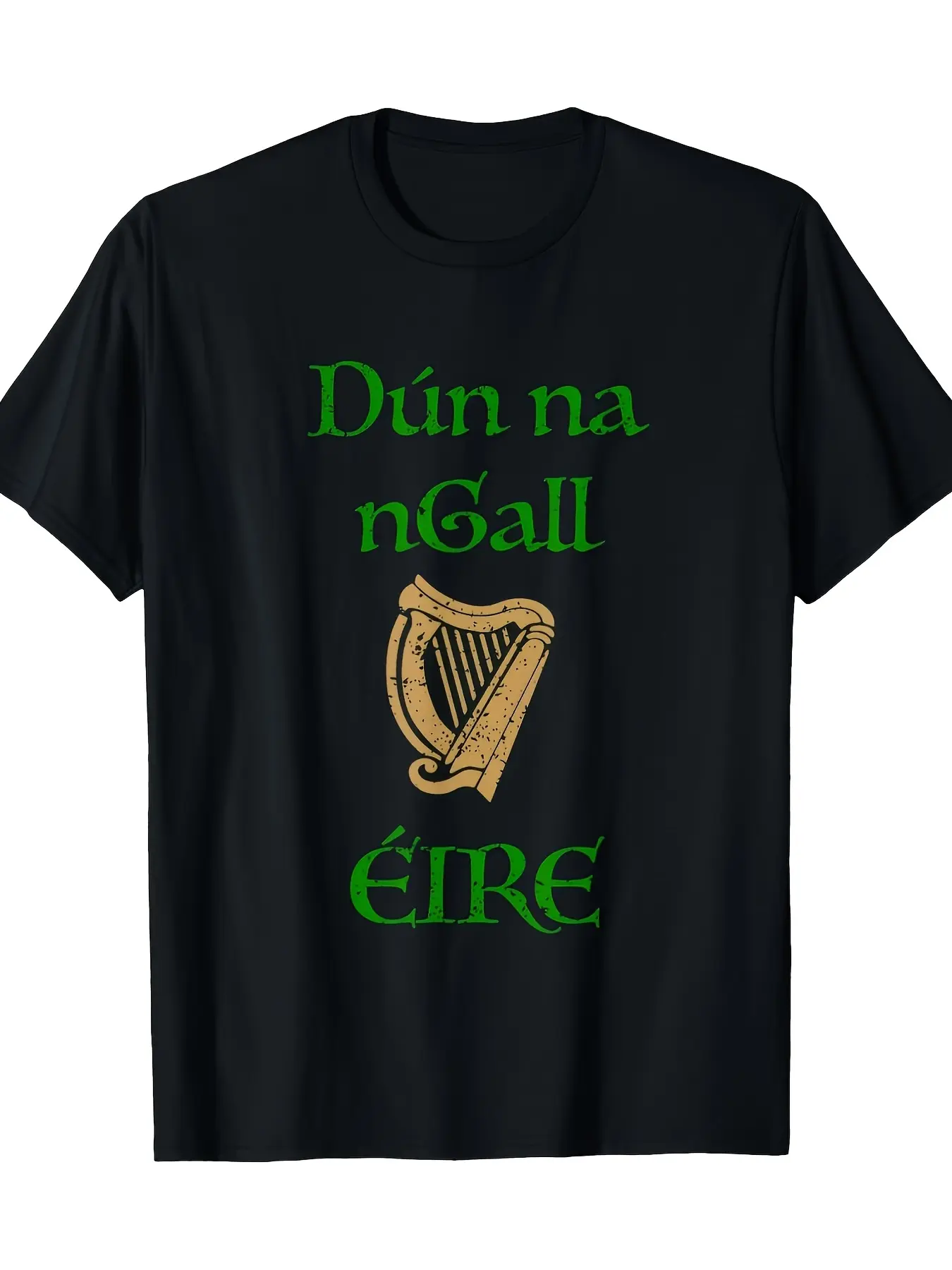 County Donegal in Irish, Featuring a Celtic Harp D unisex soft cotton short sleeve t shirt, vintage graphic casual tee for men women teens, perfect birthday holiday gift for camping travel gym daily street  wear