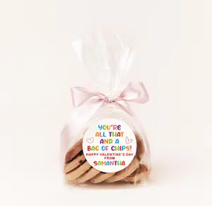 Bag of Chips Personalized Valentine Round Stickers - Classroom Valentines Labels for School