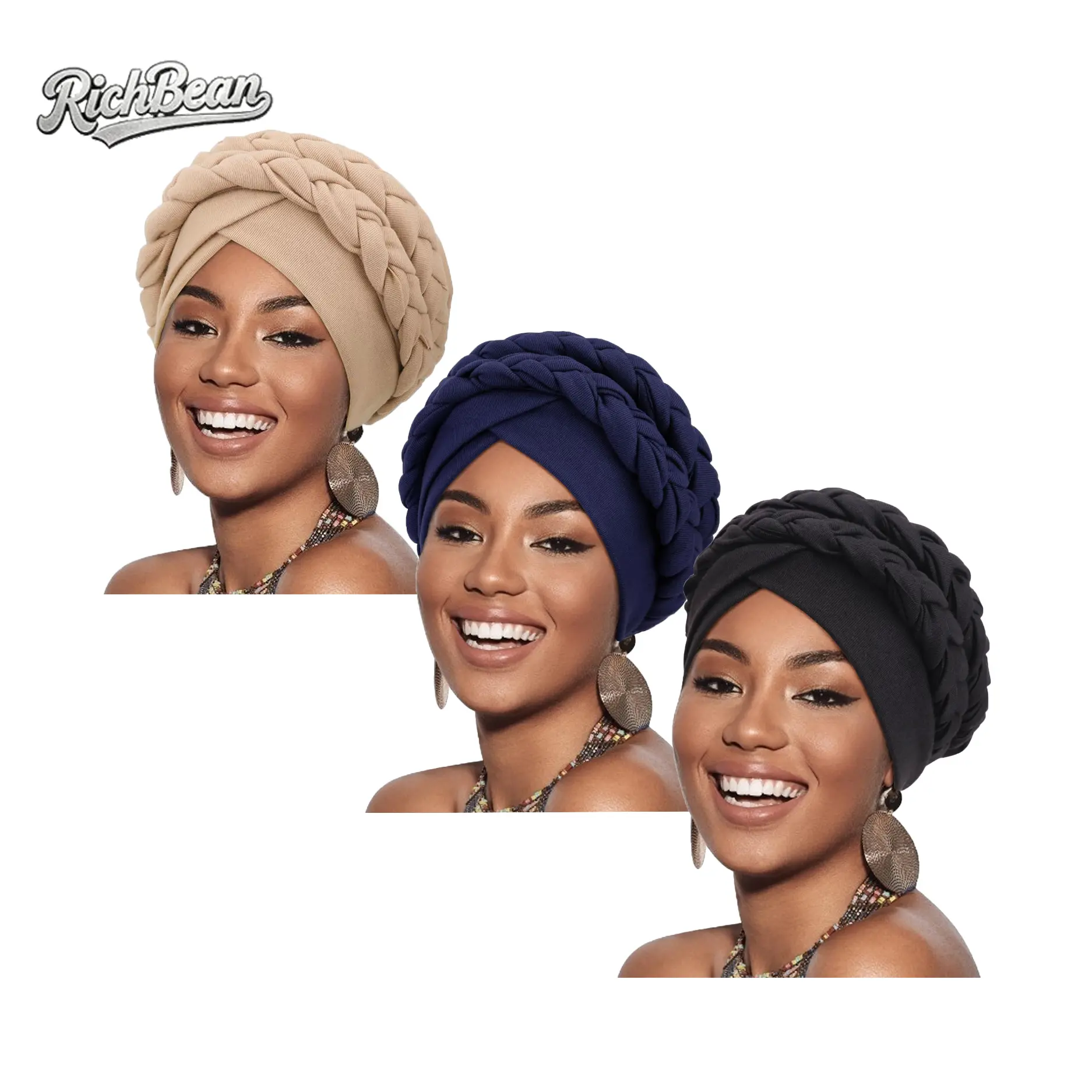 Women's Pre-Tied Braided Turban Hat – Soft, Stretchy Knit Headwrap – Minimalist & Stylish – Hair-Protecting Headwear For Daily Use – Suitable For Natural Hair & Bohemian Style