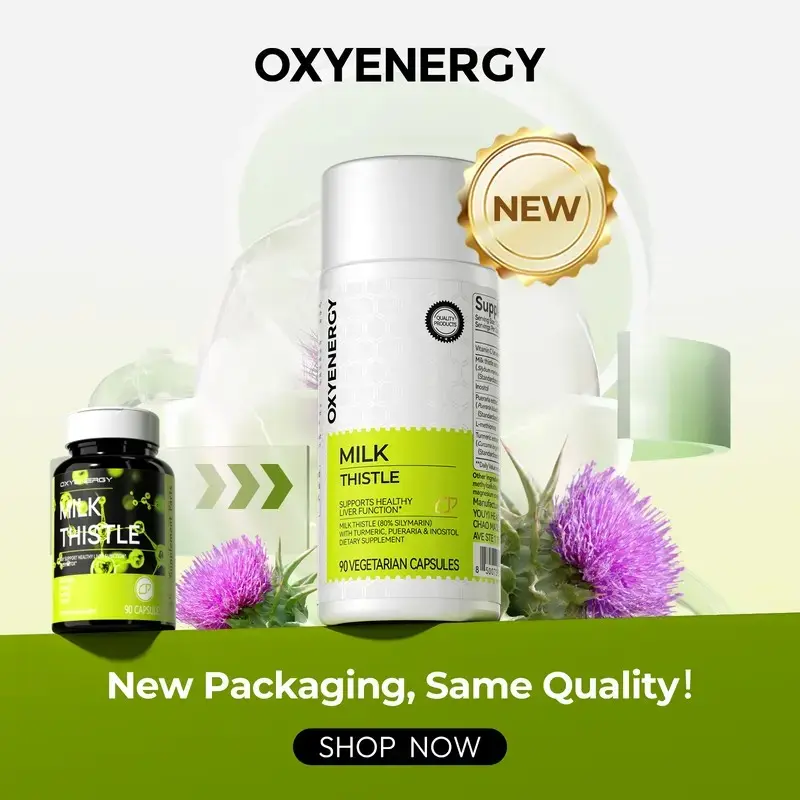 Oxyenergy Milk Thistle Dietary Herbal Supplement for Selfcare, Natural Liver Detox & Colon Cleanse Support with Kudzu Root, Turmeric, Inositol, Methionine, Vitamin C, 90 Silymarin Capsules,summerwins