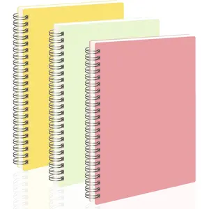 Dotted Journal, 3 Pack Spiral Notebook A5, with 100GSM Thick Dot Grid Paper, Transparent Hardcover, Journal Stencils, 80 Sheets, 5.7" x 8.3", Yellow, Green, Blue