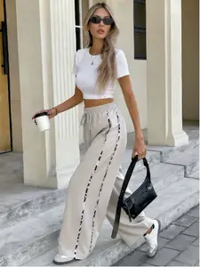 Women's Summer Casual Wide-Leg Pants - Leopard Print Patchwork, Drawstring Waist, Loose Relaxed Fit, Suitable for Everyday Shopping