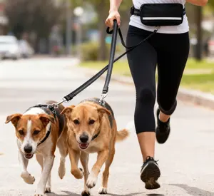 Waist-Worn Running Dog Leash for Large Breeds with Anti-Pull Design & Sports Waist Bag for Two-Dog Walking Ideal for Running and Walking