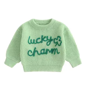 REDWOON My First St Patrick's Day Baby Boy Girl Outfit Lucky Charm Letter Embroidery Knit Sweater Sweatshirt Irish Spring Knitwear