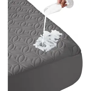 Waterproof Mattress Protector, Queen Size Mattress Pad Noiseless with Deep Pocket 6"-18" Depth, Soft Breathable Dirt-Proof Bed Mattress Cover Washable for Home, Bedroom, Hotel (Gray)