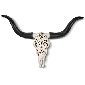 Carved Faux Taxidermy Longhorn Skull Wall decor, 27.5"