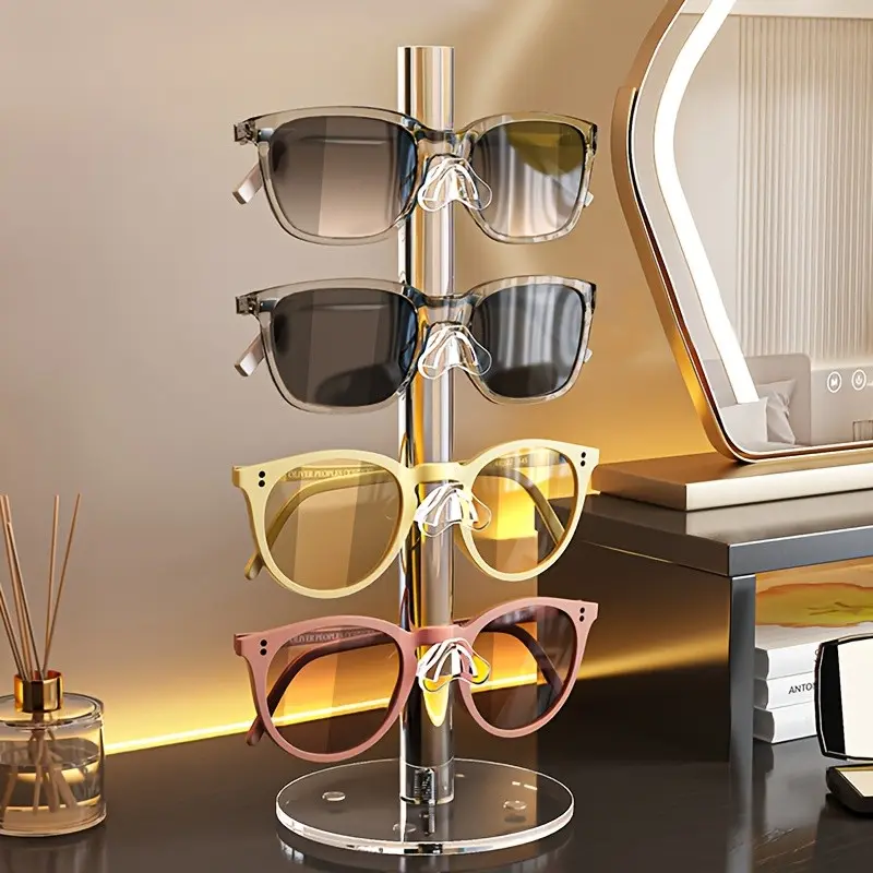Acrylic Eyewear Display Rack, Multi-Grid Sunglasses Organizer, Desktop Holder for Ray-Ban, Prescription Glasses, Vanity Table Stand